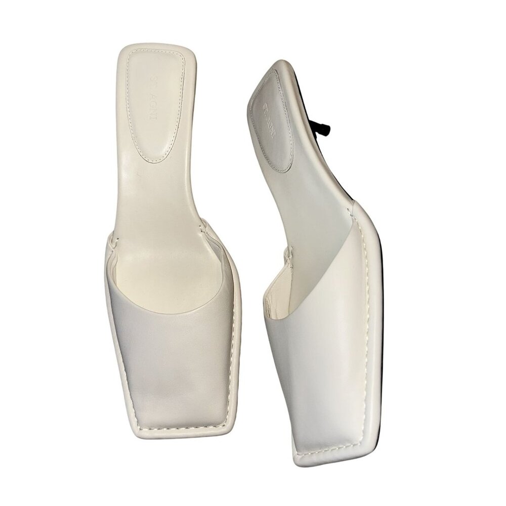 NWOT St. Agni Soft Square Toe Heel Tofu White Leather Sandals Women's 39